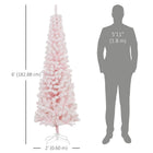 HOMCOM 6' Snow-Flocked Pencil Artifical Christmas Tree - Pink-Space-saving pencil shape 