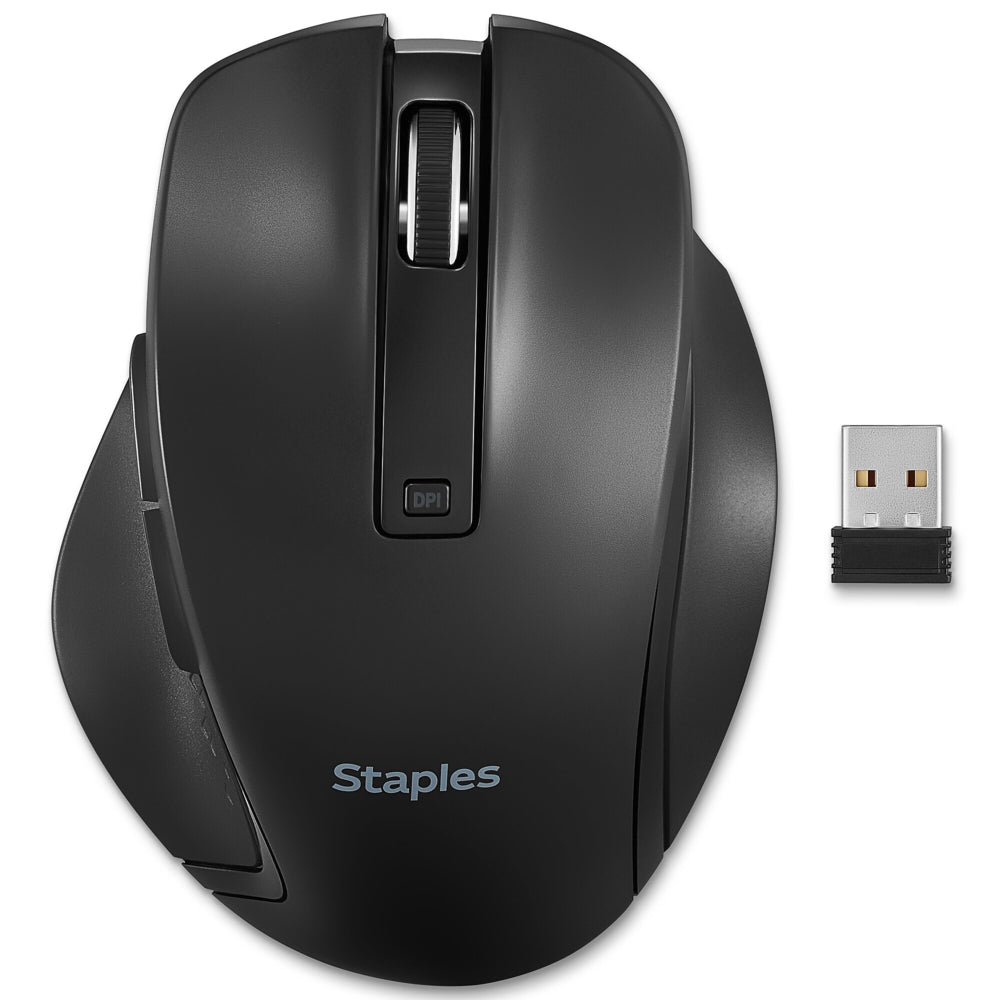 Staples Tech Wireless Ergonomic Curved Optical USB Mouse - Black ...
