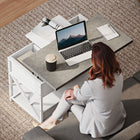 HOMCOM Lift Top Coffee Table with Hidden Compartments - Cement Grey-Modern style with cement grey finish complements various home decors
