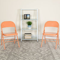 Flash Furniture HERCULES ColourBURST Series Sedona Coral Triple Braced & Double-Hinged Metal Folding Chair-Metal Folding Chair