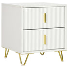 HOMCOM Nightstand with Metal Legs- White-Fluted drawer fronts with a golden metal frame that complements your home decor