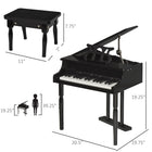 HOMCOM Modern Kids Piano - 30 Keys - Mini Toy - Black - Set of 2-Comes with bench and music stand 