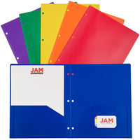 JAM Paper Plastic Two-Pocket School POP Folders - Assorted Primary Colours - 6 Pack-Size: 9.5 x 11.5 inches, easily fits 8.5" x 11" documents