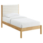 Modway Olea Channel Tufted Boucle Solid Wood Twin Platform Bed - Feather Oak-Supports Mattresses up to 10 Inches Thick