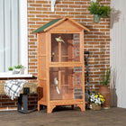 PawHut 62" H Large Wooden Bird Cage - Orange-Chicken wire protects birds from outside predators 