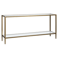 Hudson&Canal Hera 64"W Console Table with Glass Shelf - Brushed Brass-Modern contemporary style for you living room, entryway, or bedroom