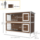 PawHut 2-Tier Wooden Rabbit Hutch - Brown-2 Stacked individual cages with 4 doors for easy reach to the animals 