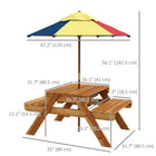 Outsunny Kids Picnic Table 3-in-1 S& & Water Table with Foldable Umbrella - Teak-Detachable tabletop with two plastic boxes for sand or water
