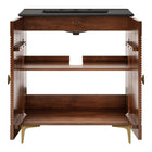 Modway Vernon 30" Fluted Wood Vanity Cabinet With Sink - Walnut/Black-Assembly Required