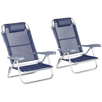 Outsunny Set of 2 Portable Camping Chair - Dark Blue-Set of 2 beach chairs let you relax with a friend by the seaside 