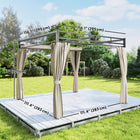 Outsunny Outdoor Gazebo Retractable Pergola Canopy with Curtains - 10' x 10' - Beige-Drainage holes prevent water pooling 