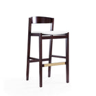 Manhattan Comfort Klismos 20" Mid-Century Modern Faux Leather Upholstered Bar Stool - Ivory and Dark Walnut - 2 Pack-Upholstered in Faux Leather with Foam Padding