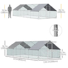 PawHut Galvanized Large Chicken Coop Cage Walk-in Enclosure - 9.8' x 26.2' x 6.6' - Silver-Robust construction made from solid galvanized steel 