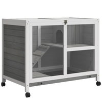PawHut 36" W Rabbit Hutch with Wheels and Ramp - Grey-Indoor use 