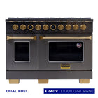 Kucht 48" KXD Series Dual Fuel Range Propane Gas - Gemstone-Cook and bake like a pro with 2 separate ovens with large oven windows, the main is a heavy-duty blue porcelain oven with 4.2 cu. ft. of capacity while the additional side oven has 2.5 cu. Ft