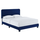 Modway Celine Channel Tufted Performance Velvet Full Bed - Navy-Channel Tufted Headboard