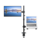 SHOPPINGALL Extra Tall Dual Monitor And Laptop Mount Stand with 31.5 inch Pole for Laptop up to 17" Monitors up to 32" - SA-LH07L-Black-[COMPATIBLE WITH VARIOUS DEVICES] Accommodates a 13"-32" monitor and a 12"-17" laptop, with each arm capable of supporting up to 17.6lbs/8kg. Designed to fit laptops or monitors with 75mm x75mm or 100mm x 100mm VESA mounting holes.
