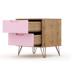 Manhattan Comfort Rockefeller 20.08" Mid-Century Modern 2-Drawer Nightstand - Nature/Rose Pink-11 Lb. Capacity per Drawer