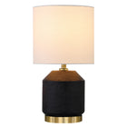 Hudson&Canal Esther 15" Tall Textured Ceramic Table Lamp with Fabric Shade - Matte Black/Antique Brass/White-Paired with a white drum fabric shade