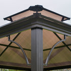 Outsunny 2-Tier Outdoor Polycarbonate Roof Gazebo - 10' x 10' - Beige-Features double panels on the sides, one opaque to provide a closed and private space and the other made of mosquito net fabric with zippers, to offer protection against mosquitoes or other insects 