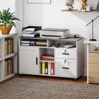 HOMCOM Mobile Lateral File Cabinet with Charging Station and USB Ports - White-Adjustable file rails in larger drawer accommodate various document sizes 