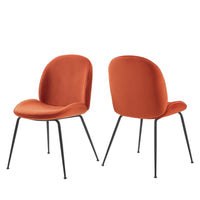 Modway Scoop Black Powder Coated Steel Leg Performance Velvet Dining Chairs - Orange - 2 Pack-Modern Dining Side Chairs
