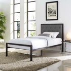 Modway Mia Fabric Twin Bed - Brown Grey-Does not require a box spring