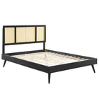 Modway Kelsea Cane and Wood Full Platform Bed with Splayed Legs - Black-Full Platform Bed Frame