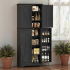 HOMCOM 64" H Kitchen Pantry Cabinet with Adjustable Shelves - Black-Black handled doors add a modern touch to decor 