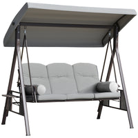 Outsunny 3-Seater Porch Swing Heavy Duty with Tilt Canopy - Light Grey-Heavy duty freestanding outdoor swing comfortably holds 3 people for lounging experience
