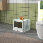 PawHut Cat Litter Box with Front Enter & Top Exit Tray - Green-Top with holes for reducing litter spillage 