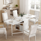 HOMCOM 67" Drop Leaf Folding Dining Table with Storage Shelves for 4 - White-Table top can be half or fully folded to meet various needs