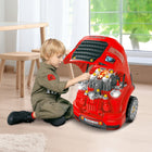 Qaba Kids Mechanic Truck Engine Playset Toy - Red-Comes with 2 wheels and convenient handle, lightweight and convenient, easy to store and move 