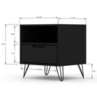 Manhattan Comfort Rockefeller 20.08" Mid-Century Modern 1-Drawer Nightstand 2-Piece Set - Black-Includes 1 Open Shelf, and 1 Drawer