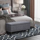 HOMCOM Tufted Linen Storage Ottoman Bench with Soft-Close Lid - Grey-Soft close top keeps fingers safe and reduces unwanted slamming lids  
