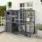 PawHut 77" Outdoor Wooden 4-Tier Catio Cat House with Ramp - Grey-Multi-tier main house with doors and windows for easy access and better airflow 