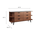 Modway Langston 63" Open Display Storage Sideboard - Walnut Grey-Full-Glide Drawers