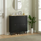 HOMCOM Narrow Shoe Storage Cabinet with Adjustable Shelves - Black-Adjustable shelves fit shoes of varying sizes