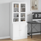 HOMCOM 71" Bookcase Storage Cabinet with Doors and Shelves - White-A 4-tier cabinet and a 2-tier cabinet provide large space for your items 