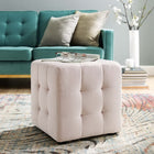 Modway Contour Tufted Cube Performance Velvet Ottoman - Pink-Velvet Polyester Upholstery