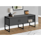 Monarch Specialties 72" L Office Credenza - Storage Doors - Grey Laminate - Black Metal-Ample storage space with fixed shelving along the length of the credenza and flexible placement of storage doors that can be assembled on either side for documents, study materials, and electronic devices