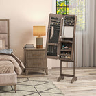 HOMCOM Freestanding Mirror Jewelry Cabinet - 11.75" L x 57.5" W x 14.25" H - Brown-Full length outside mirror offers a complete view of your outfit 