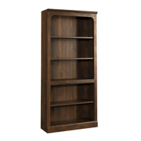 Sauder Arch 5-Shelf Bookcase - Grand Walnut-Multi-room storage: this functional 5-shelf bookcase can meet your storage needs in a variety of rooms: living room, office, kitchen, craft, or bathroom