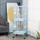 PawHut 55" H 2-in-1 Bird Cage with Wheels and Slide-out Tray - Light Blue-Large front doors with multiple side food doors 