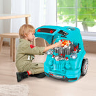 Qaba Kids Mechanic Truck Engine Playset Toy - Teal-Comes with 2 wheels and convenient handle, lightweight and convenient, easy to store and move 