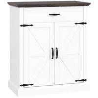HOMCOM Farmhouse 29.6" L Sideboard Buffet Cabinet with Storage and 1.2" Thick Top - White-Spacious countertop displays your coffee makers and mugs