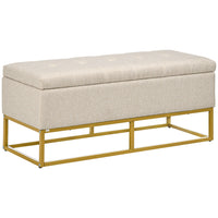 HOMCOM Upholstered Flip Top Storage Ottoman Bench - Beige-Multifunctional indoor decor, can be used as a shoe stool, bed end bench, or entryway bench  