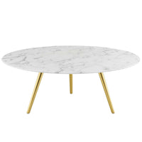 Modway Lippa 40" Round Faux Marble Coffee Table with Tripod Base - Gold White-Mid-Century Modern Coffee Table