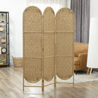HOMCOM 3 Panel Arched Top Woven Freestanding Room Divider for Bedroom - Natural Wood-Crafted from lightweight paper rope, allowing for effortless moving 
