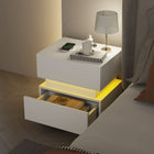 HOMCOM Nightstand with Charging Station and LED Light - White-Melamine coated surface is smooth and easy to clean
